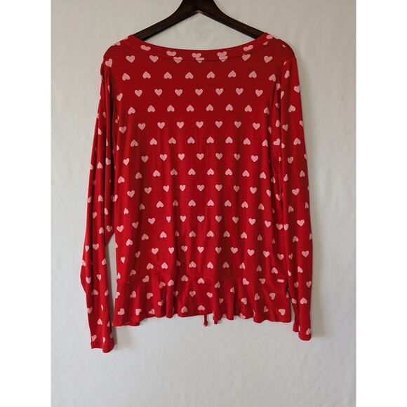 Lane Bryant Women Red Pink Heart Print Front Ruched Top Size 18/20 V Neck Peplum - Picture 3 of 8